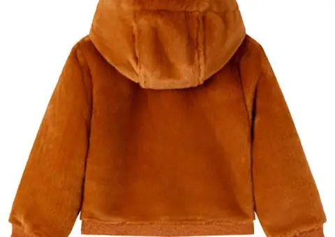Jachetă cu glugă pentru copii, blană artificială, coniac, 140 - 2/5