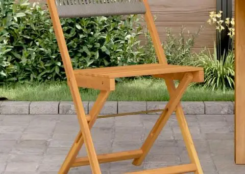 Scaune de bistro, 2 buc., gri, lemn masiv acacia și funie - 1/5