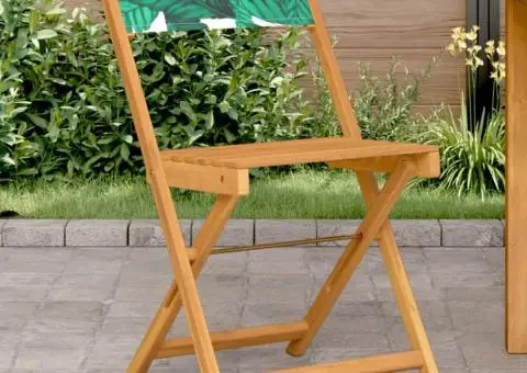 Scaune bistro 2 buc., model frunze, lemn masiv acacia textil - 1/5