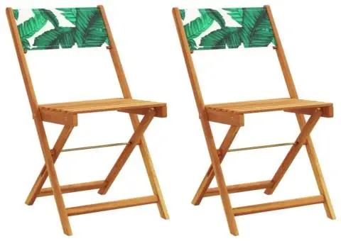 Scaune bistro 2 buc., model frunze, lemn masiv acacia textil - 2/5