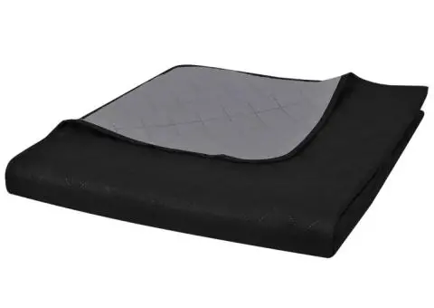 Cuvertură matlasată cu două fețe, negru/gri, 230 x 260 cm - 1/4