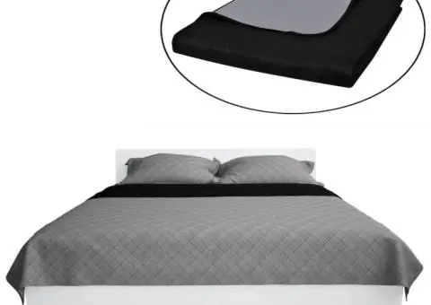 Cuvertură matlasată cu două fețe, negru/gri, 230 x 260 cm - 2/4