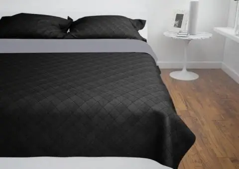 Cuvertură matlasată cu două fețe, negru/gri, 230 x 260 cm - 3/4