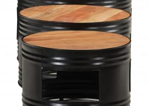 Mese de bar în formă de tobă, 3 buc., lemn masiv de acacia - 5/5