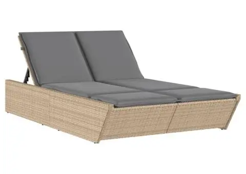 Șezlong dublu cu perne, bej, poliratan - 2/5