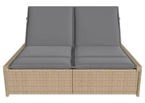 Șezlong dublu cu perne, bej, poliratan - 3/5