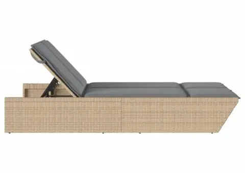 Șezlong dublu cu perne, bej, poliratan - 4/5