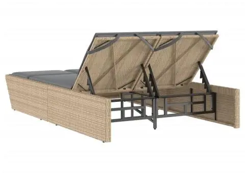 Șezlong dublu cu perne, bej, poliratan - 5/5