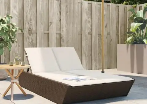 Șezlong dublu cu perne, maro, poliratan - 1/5