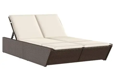 Șezlong dublu cu perne, maro, poliratan - 2/5