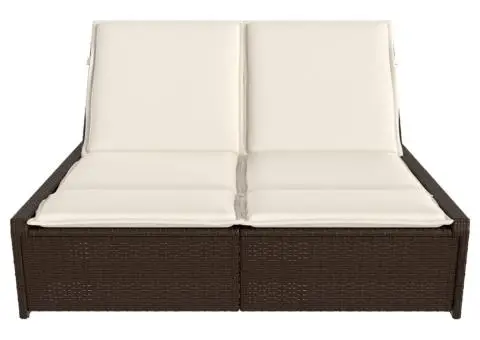 Șezlong dublu cu perne, maro, poliratan - 3/5