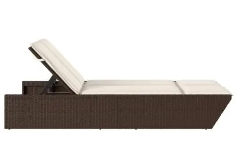 Șezlong dublu cu perne, maro, poliratan - 4/5