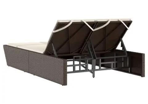 Șezlong dublu cu perne, maro, poliratan - 5/5