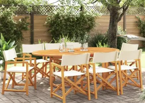 Scaune de grădină pliabile, 8 buc., țesătură alb crem - 1/5