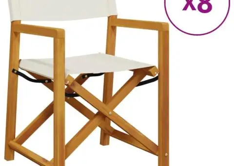 Scaune de grădină pliabile, 8 buc., țesătură alb crem - 2/5