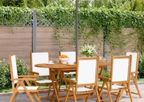 Scaune de grădină rabatabile 6 buc., textil alb crem/lemn masiv - 1/5