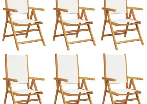 Scaune de grădină rabatabile 6 buc., textil alb crem/lemn masiv - 2/5
