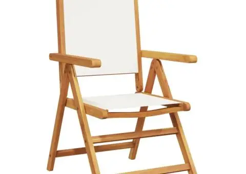 Scaune de grădină rabatabile 6 buc., textil alb crem/lemn masiv - 3/5