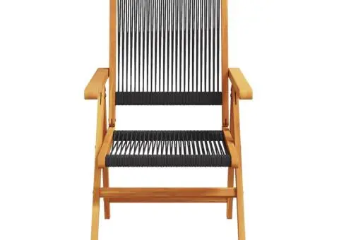 Scaune de grădină rabatabile, 6 buc., negru, lemn masiv acacia - 4/5