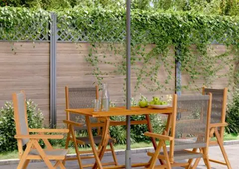 Scaune de grădină rabatabile, 4 buc., gri, lemn masiv acacia - 1/5