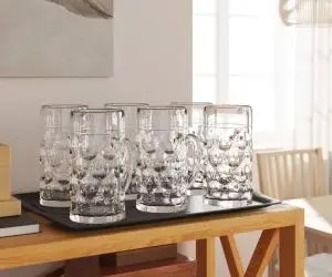 vidaXL Halbe de bere cu mâner din sticlă, 6 buc., 500 ml