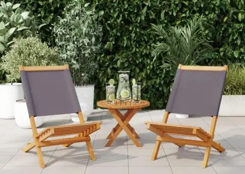 Scaune de grădină 2 buc., antracit, lemn masiv acacia și textil - 2/5