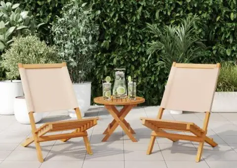 Scaune de grădină 2 buc., bej, lemn masiv acacia și textil - 2/5