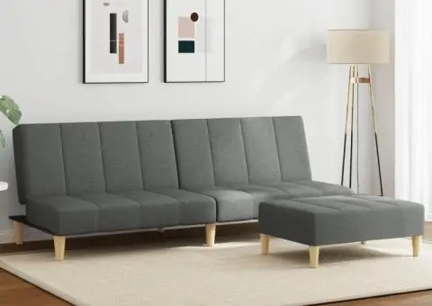 Canapea extensibilă cu taburet, 2 locuri, gri închis, textil - 1/5