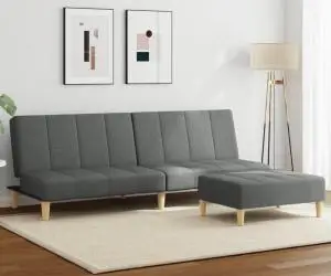 vidaXL Canapea extensibilă cu taburet, 2 locuri, gri închis, textil