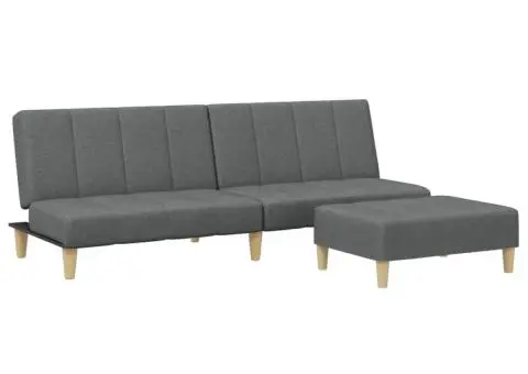 Canapea extensibilă cu taburet, 2 locuri, gri închis, textil - 2/5