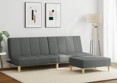 Canapea extensibilă cu taburet, 2 locuri, gri închis, textil - 3/5