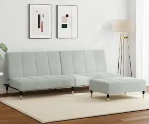 vidaXL Canapea extensibilă cu taburet, 2 locuri, gri deschis, catifea