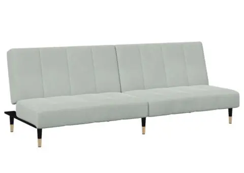 Canapea extensibilă cu taburet, 2 locuri, gri deschis, catifea - 4/5