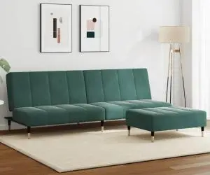 vidaXL Canapea extensibilă cu taburet, 2 locuri, verde închis, catifea