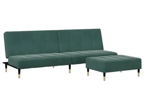 Canapea extensibilă cu taburet, 2 locuri, verde închis, catifea - 2/5