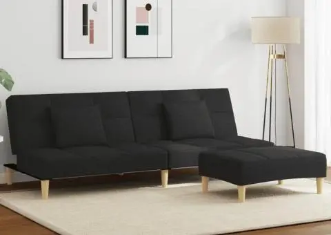 Canapea extensibilă cu taburet, 2 locuri, negru, textil - 1/5