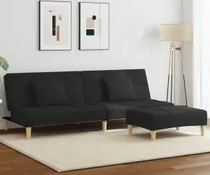 vidaXL Canapea extensibilă cu taburet, 2 locuri, negru, textil