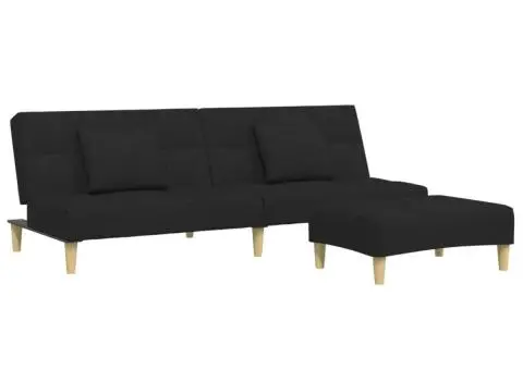 Canapea extensibilă cu taburet, 2 locuri, negru, textil - 2/5