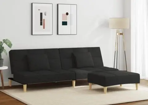 Canapea extensibilă cu taburet, 2 locuri, negru, textil - 3/5