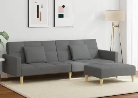 Canapea extensibilă cu taburet, 2 locuri, gri închis, textil - 1/5