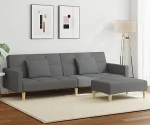 vidaXL Canapea extensibilă cu taburet, 2 locuri, gri închis, textil