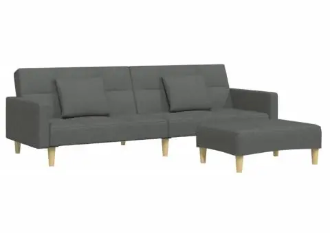 Canapea extensibilă cu taburet, 2 locuri, gri închis, textil - 2/5