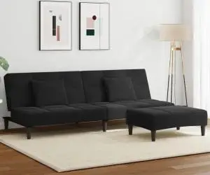 vidaXL Canapea extensibilă cu taburet, 2 locuri, negru, catifea