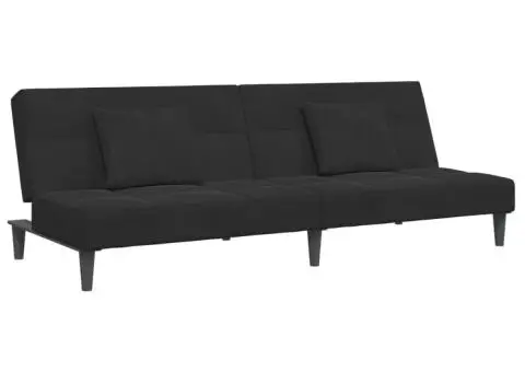 Canapea extensibilă cu taburet, 2 locuri, negru, catifea - 4/5