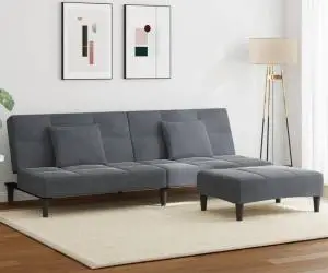 vidaXL Canapea extensibilă cu taburet, 2 locuri, gri închis, catifea