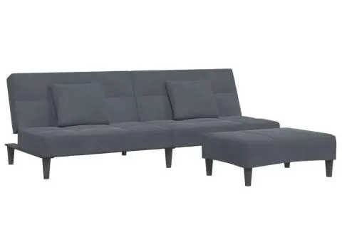 Canapea extensibilă cu taburet, 2 locuri, gri închis, catifea - 2/5