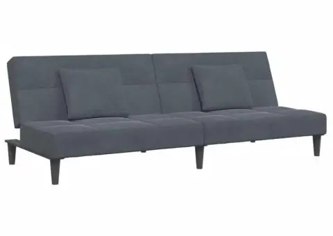 Canapea extensibilă cu taburet, 2 locuri, gri închis, catifea - 4/5