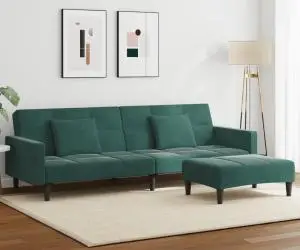 vidaXL Canapea extensibilă cu taburet, 2 locuri, verde închis, catifea