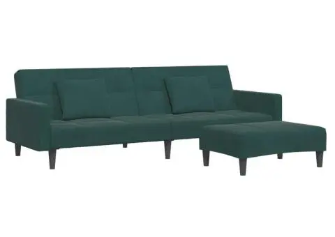 Canapea extensibilă cu taburet, 2 locuri, verde închis, catifea - 2/5