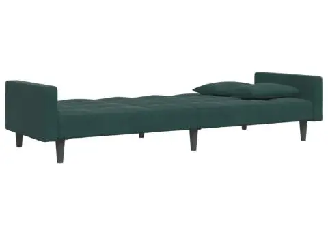 Canapea extensibilă cu taburet, 2 locuri, verde închis, catifea - 5/5